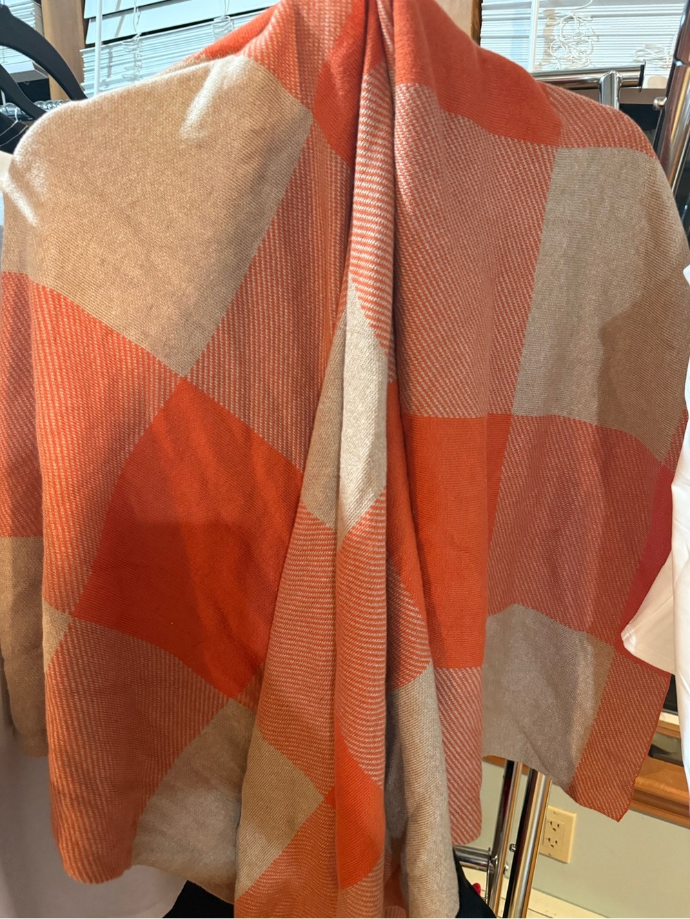 Talbots Orange and Beige Checked Cape